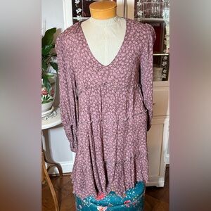 ODDY Long Sleeve Floral Dress in Mauve & Pink